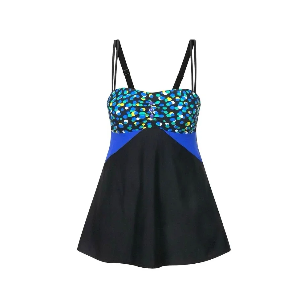 Ulla Popken Size 12 Swimsuit‎ Swim Dress Black | Blue Print with Bead Accents